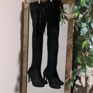 COPY - Size 6 thigh high black suede heel boots